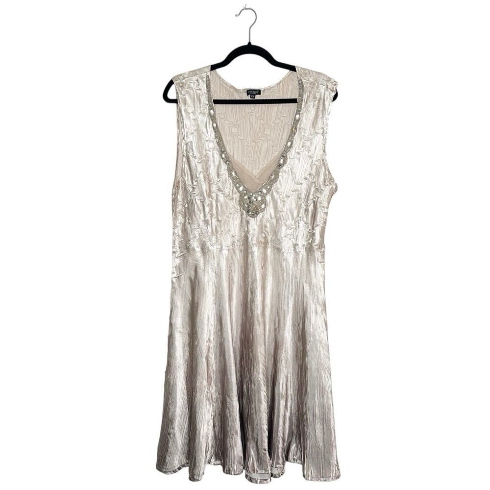 Komarov Satin Ombre Chiffon Beaded Crinkle Dress Women's Champagne Size 2X